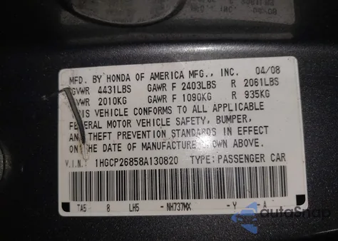 2008 Honda Accord 2.4 Ex-L z USA, uszkodzony, nr VIN 1HGCP26858A130820